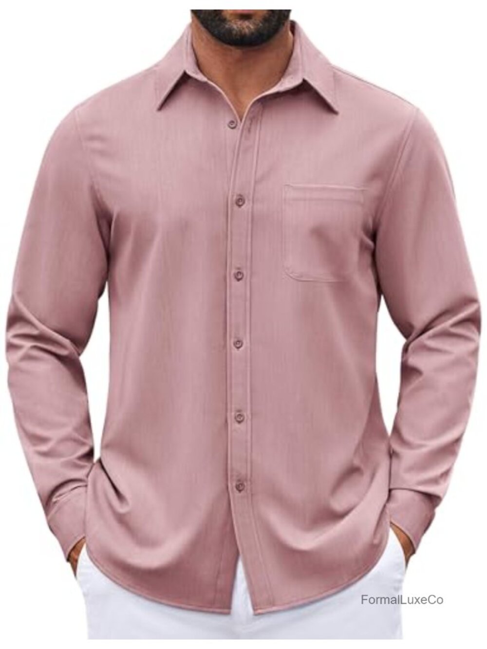 Mens Long Sleeve Button Down Shirt Stretch Business Casual Untucked